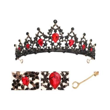 Imagem de Tiara De Noiva Com Strass Vermelhos, Coroa De Casamento Luxuosa Feita 