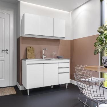 Imagem de Kit de Cozinha Melissa com Pia e Cuba GhelPlus 120cm 6 Portas 2 Gavetas Branco Maderatto Móveis