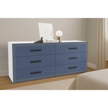 Imagem de Cômoda Casal Valência C- 6 Gavetas Branco-azul - Politorno