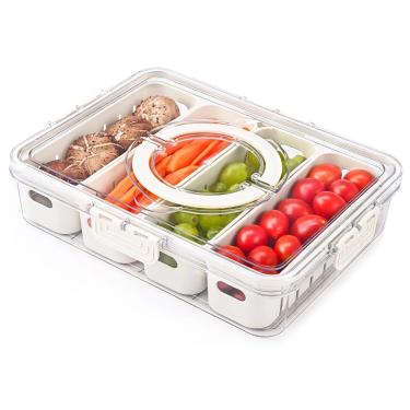 Imagem de Cesto Organizador de Alimentos para Geladeira com Tampa e Divisórias