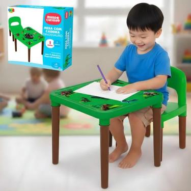 Imagem de Mesinha Mesa Infantil Cadeira Menino Dinossauro Azul Oferta - GGB - Ei