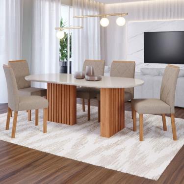 Imagem de Mesa de Jantar 6 Lugares Ester Fernanda com Vidro Cinamomo/Off White/Bege - Cimol