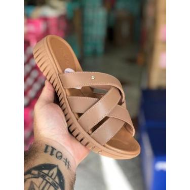 Imagem de Tamanco Feminino Usaflex Couro Ortopédico Anabela Baixo, 36, Camel