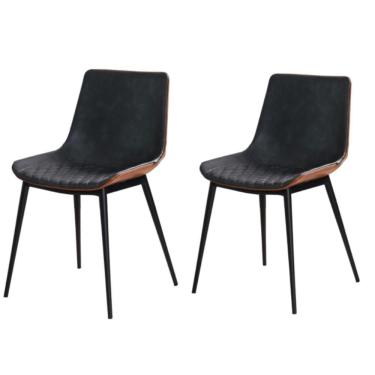 Imagem de Kit 2 Cadeiras Alicia Rivatti Estofada Em Poliuretano (Pu) Caramelo E Cinza Escuro Base Em Aço