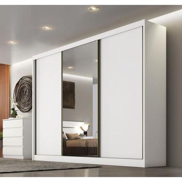 Imagem de Guarda Roupa Casal Com Espelho 3 Portas 6 Gavetas - Logan-branco - Móveis Novo Horizonte