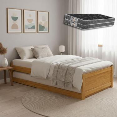Imagem de Cama Solteiro Em Madeira Com Bicama Auxiliar E 2 Colchões D20 Estrutur