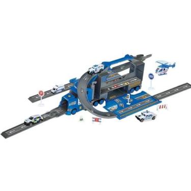Imagem de Caminhão garagem policia c/ 5 carrinhos e acessorio azul-dm - DM Toys