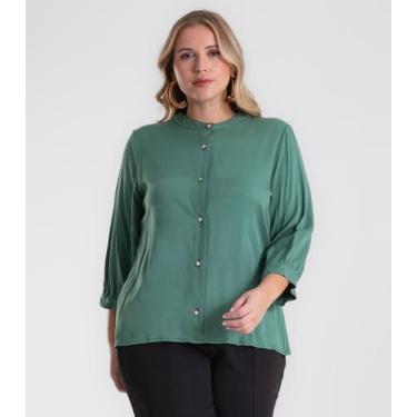 Imagem de Camisa Manga 3/4 Gola Padre Plus Size Secret Glam Verde, Plus G4, Verd