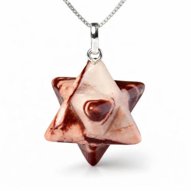 Imagem de Colar Merkabah Jaspe Brecha Pedra Natural Pino Prata 950