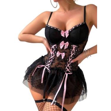 Imagem de Conjunto de lingerie CRIPOM Rave Outfit Black Lace Babydoll, 2 peças