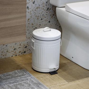 Imagem de Lixeira Banheiro 5l Branca Aco 28x21x21cm Abertura Com Pedal