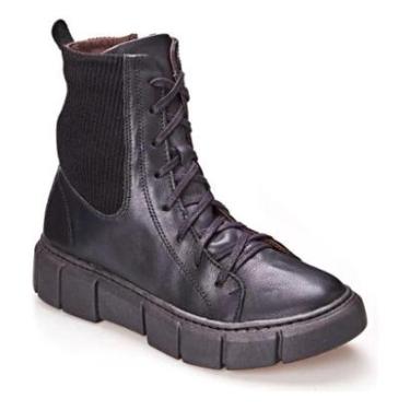 Imagem de Coturno Bota   Couro Cano Médio Cadarço-Feminino
