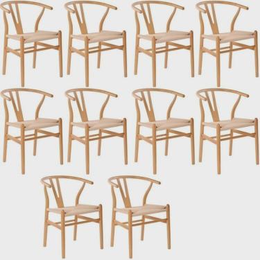 Imagem de Kit com 10 Cadeiras para Sala de Jantar Wishbone Madeira Maciça