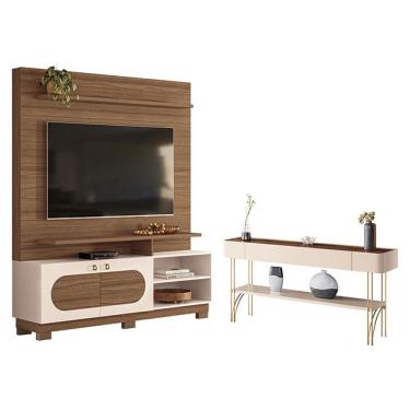 Imagem de Estante Home Theater Axis Castanho Off White Com Aparador Vivant Off White Castanho - H...