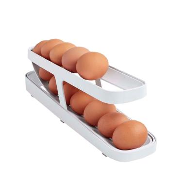 Imagem de Dispenser Porta Ovos 2 Camadas Bandeja Organizadora em Plástico ABS com Rolamento Automático para Cozinha