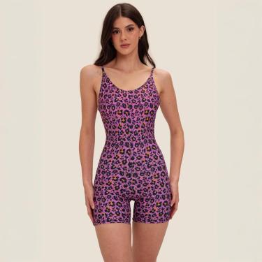 Imagem de Macaquinho Mykonos Estampa Onça Azul Poliamida Com Bojo Donna Carioca-Feminino