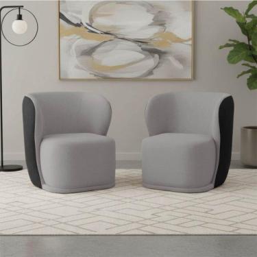 Imagem de Poltrona Sala Orgânica Base Giratória Ayla Kit 2 Pu Preto e Linho K01 