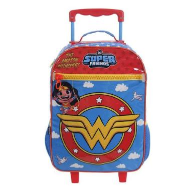 Imagem de Mala Escolar G com Rodinhas + Squeeze 340ml Infantil Menina Wonder Wom