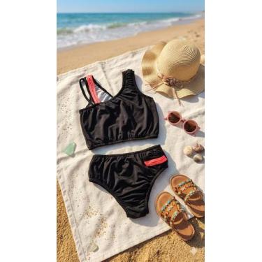 Imagem de Biquini infantil juvenil calcinha e top forrado - Genérica, Preto, 10