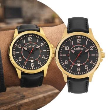 Imagem de Relógio Analógico Masculino Preto e Dourado com Caixa de Aço Inoxidáve