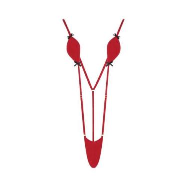 Imagem de Macacão De Lingerie Mini-Biquíni Ajustável Com Laço Kawaii E Detalhes 