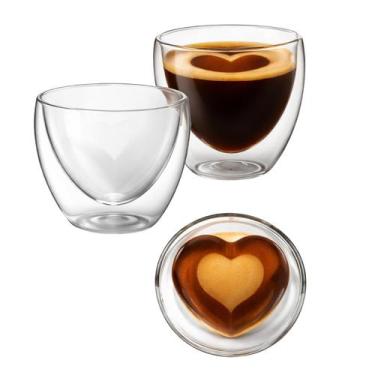 Imagem de Jogo 2 Copos Caneca De Vidro Dupla Camada Coração Love 90ml - CLICK HO