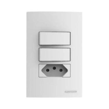 Imagem de Conjunto 2 Interruptores Simples Brancos 10a + 1 Tomada 2 Polos + T 10