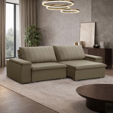 Imagem de Sofá 3 Lugares Retrátil Reclinável Para Sala 245cm Malfati F04 Veludo Amêndoa - Lyam Decor