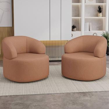 Imagem de Kit 02 Poltronas Giratória Orgânica Para Sala de Estar Living Helena L02 Linho Rosê - L...
