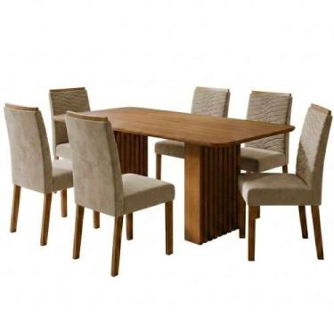 Imagem de Mesa de Jantar Ester MDF Com 6 Cadeiras Estofadas Suede MOLCI - Milani