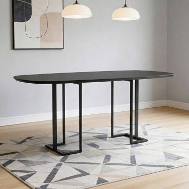 Imagem de Mesa de Jantar 6 Lugares Retangular Orgânico Com Vidro 180cm Pés Industrial Alina N01 P...