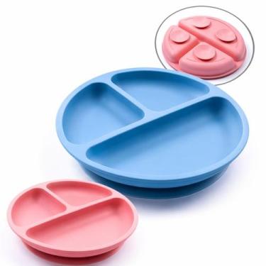 Imagem de Prato Infantil Silicone Com Ventosa 3 Divisorias 20cm Cor:Azul - arts,