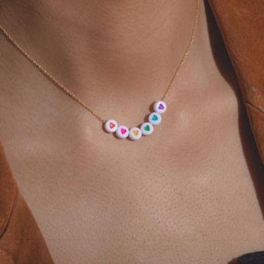 Imagem de Colares chokers miçangas coração corrente folheado a Ouro - Dondocas.B