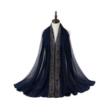 Imagem de Lenço De Chiffon Com Renda Para Mulheres, Hijab Islâmico, Coberturas P