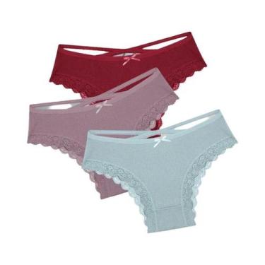 Imagem de Conjunto De Calcinhas De Algodão Com Renda De Cintura Baixa Para Mulhe