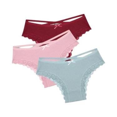 Imagem de Conjunto De Calcinhas De Algodão Com Renda De Cintura Baixa Para Mulhe