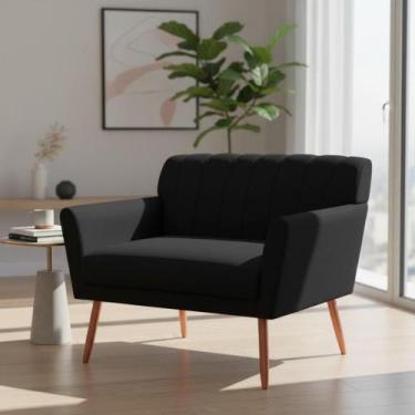 Imagem de Namoradeira Decorativa Cecília Suede Preto 2 Lugares Pés Madeira Mz De