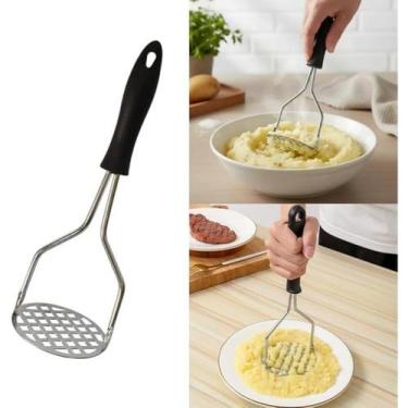 Imagem de Amassador de batata inox manual espremedor legumes cozinha cabo ergonô