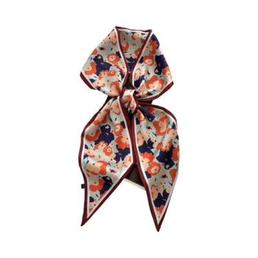 Imagem de Lenço De Seda Longo Com Estampa Floral Para Mulheres, Fita Para Cabelo