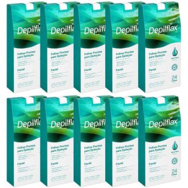 Imagem de Kit 10 Folhas Prontas Depilação Facial Aloe Vera Depilflax Cera Fria B