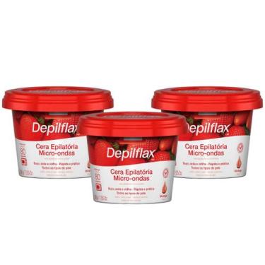 Imagem de Kit 3 Cera Depilatoria Micro-ondas Morango Depilflax Buco Axila Virilh