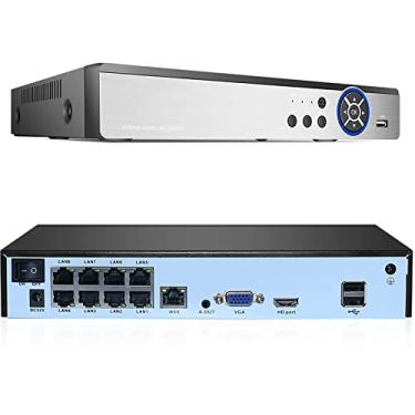 Imagem de Gravador de sistema de câmera de segurança 4K Ultra HD NVR de 8 canais POE, NVR de segurança 5MP para câmeras de segurança e câmeras IP, sistema de vigilância por vídeo com fio