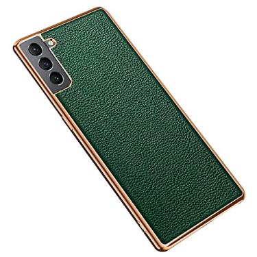 Imagem de Capa para Samsung Galaxy S21/S21 Plus/S21 Ultra, fina de couro PU para negócios elegante com absorção de choque, capa protetora de TPU (poliuretano termoplástico), verde, S21 Plus de 6,7 polegadas