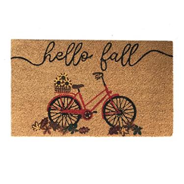 Imagem de Elrene Home Fashions Farmhouse Living Hello Fall Bike com folhas de outono Capacho exterior Coir para entrada/porta de frente/varanda, 45,72 x 76,20 cm