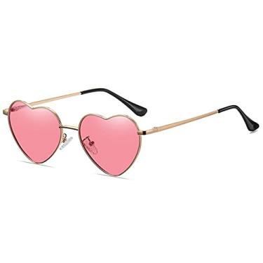 Imagem de Moda feminina óculos de sol com armação de metal vestido extravagante retrô em forma de coração com lente gradiente óculos de sol uv 400 ao ar livre, ouro, rosa, china