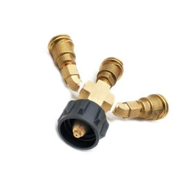 Imagem de Meter Star Divisor de 3 vias com divisor de tanque de propano 100% latão sólido QCC1 tipo Rv ou adaptador de mangueira de propano doméstico para trabalhos com aplicações POL e AME
