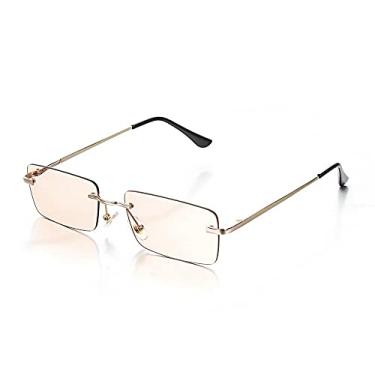 Imagem de Óculos de sol retrô retangulares sem aro ultraleve uv400 óculos de sol vintage sem moldura óculos de sol acessórios de moda, chá leve, outros