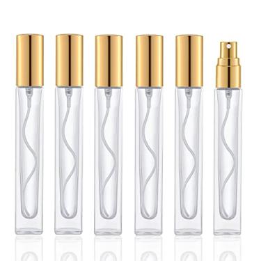 Imagem de KOIBITO Frasco spray de perfume de vidro de 10 ml para homens e mulheres. Atomizador de vidro recarregável com tampa e bomba de alumínio. Frasco de fragrância portátil para perfume, colônia, hidratante (6 peças, ouro)