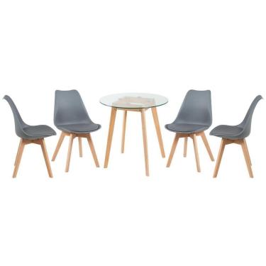 Imagem de Mesa Redonda 70cm + 4 Cadeiras Cinza Escuro Cinza-Escuro