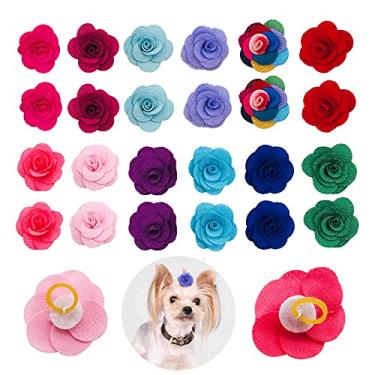 Imagem de JpGdn 12 pares/24 peças Laços de cabelo para cães com faixa de borracha para cachorro pequeno animal médio laços de cabelo para cães em cores mistas flores de cabelo acessórios de cuidados